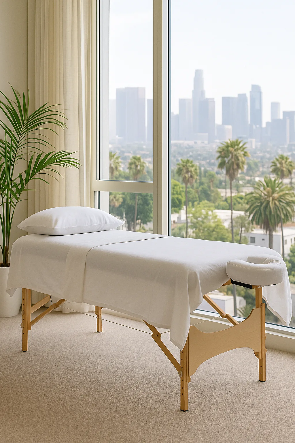 Luxury mobile massage service setup in Los Angeles.