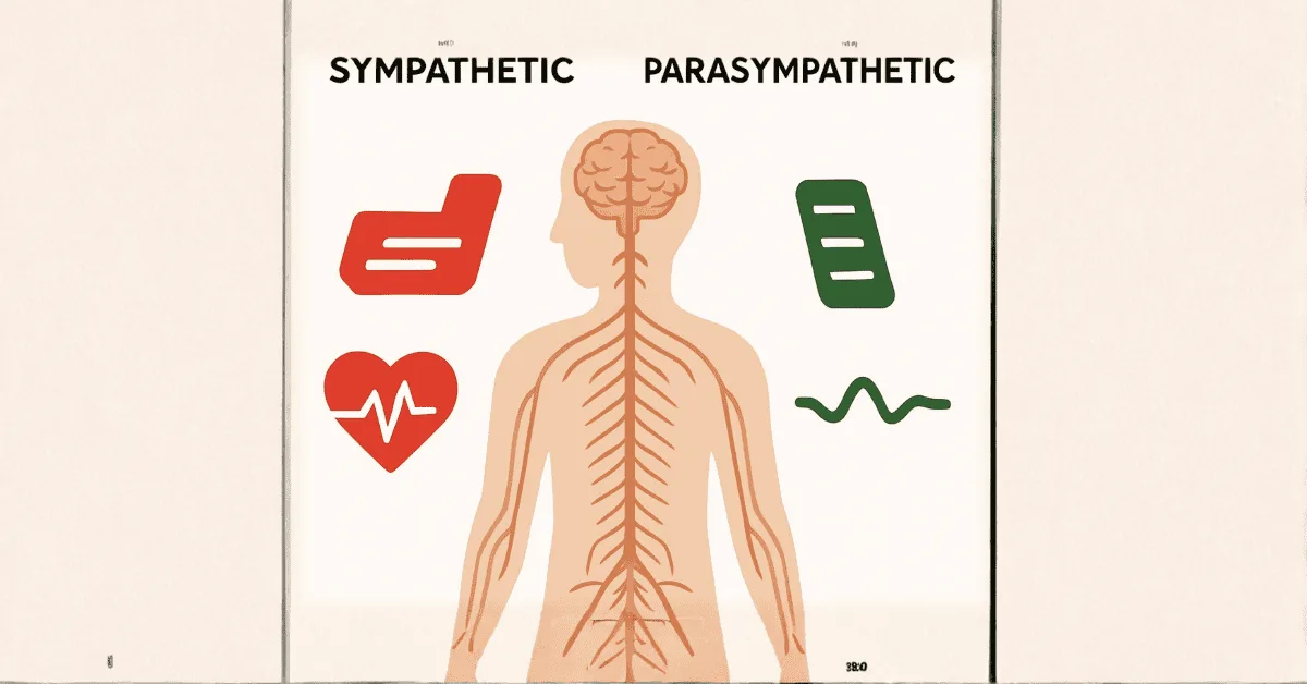 info graphic showing both sides of the human nervous system, sympathetic fight or flight and parasympathetic rest and digest